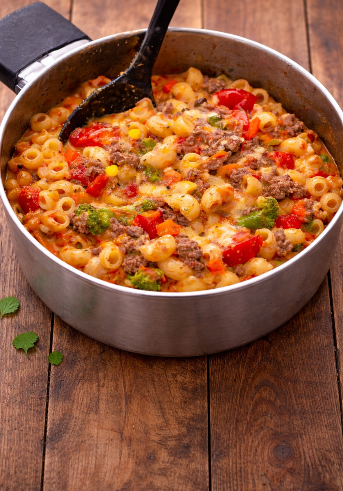 One pot pasta med oksekød og grønt