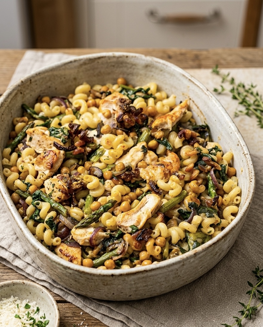 Pastasalat med kylling og kikærter