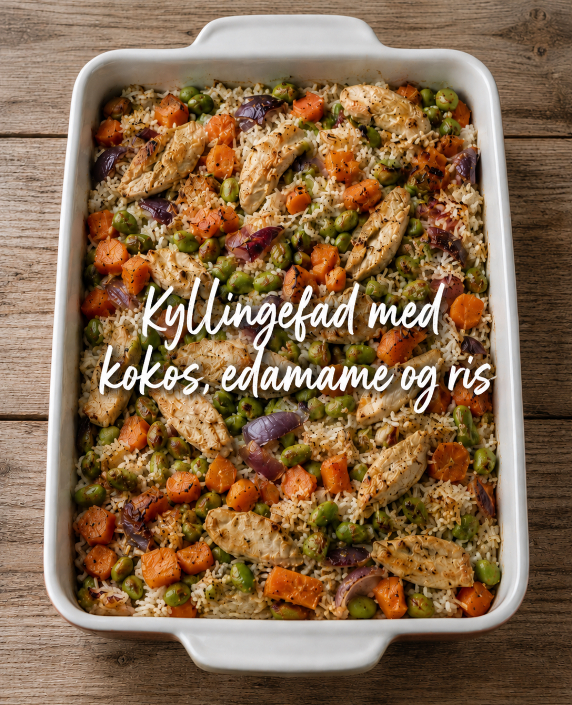 Kyllingefad med kokos, ris og edamame