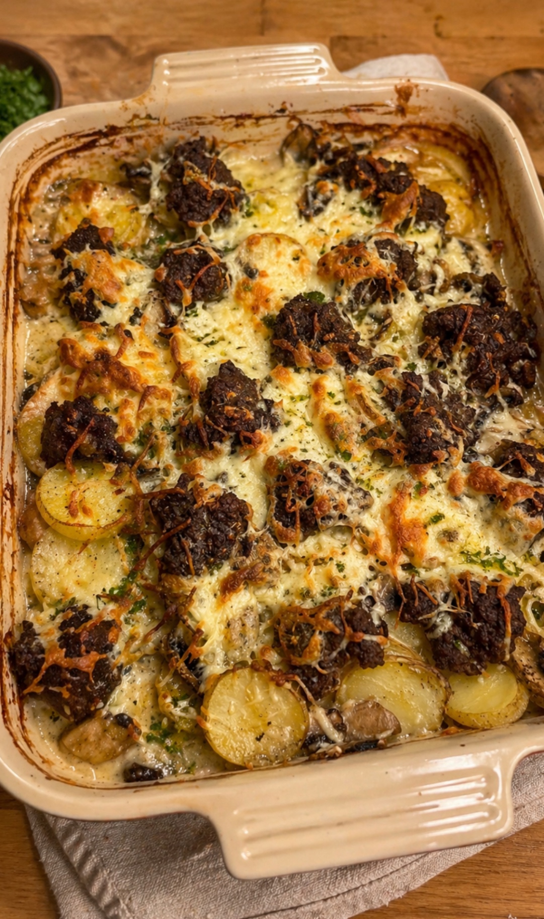 Kartoffelfad med gratineret topping